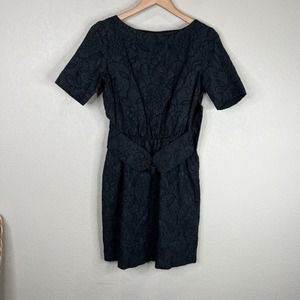Love Moschino Women Jacquard Wool Mini Dress‎ Side Zip Black Blue Size 6 LBD